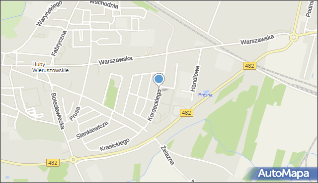 Wieruszów, Kordeckiego Augustyna, ks., mapa Wieruszów