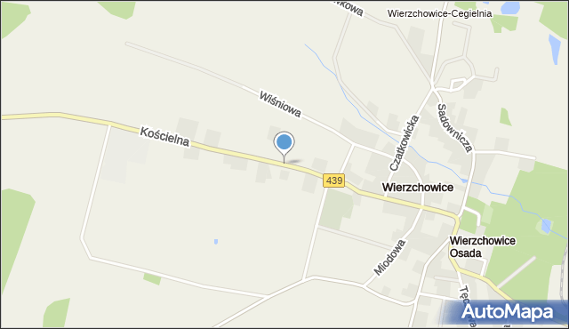 Wierzchowice gmina Krośnice, Kościelna, mapa Wierzchowice gmina Krośnice