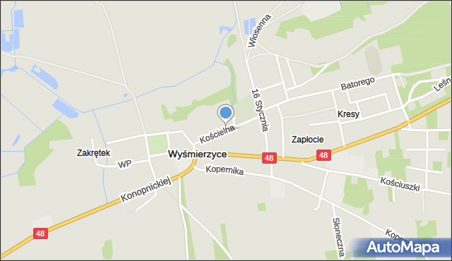 Wyśmierzyce, Kościelna, mapa Wyśmierzyce