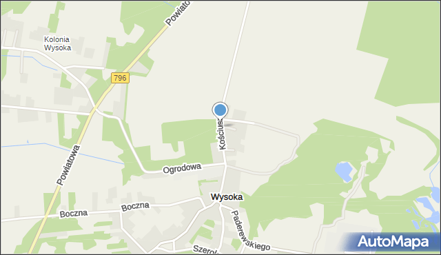 Wysoka gmina Łazy, Kościuszki Tadeusza, gen., mapa Wysoka gmina Łazy