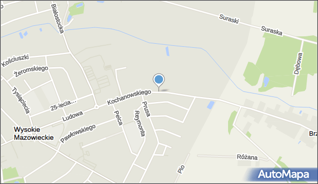 Wysokie Mazowieckie, Kochanowskiego Jana, mapa Wysokie Mazowieckie