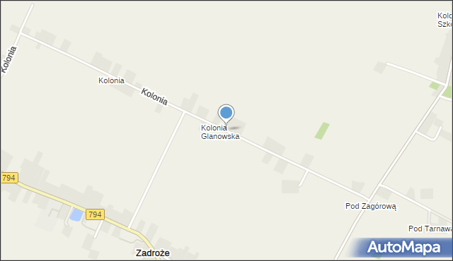 Zadroże, Kolonia Glanowska, mapa Zadroże