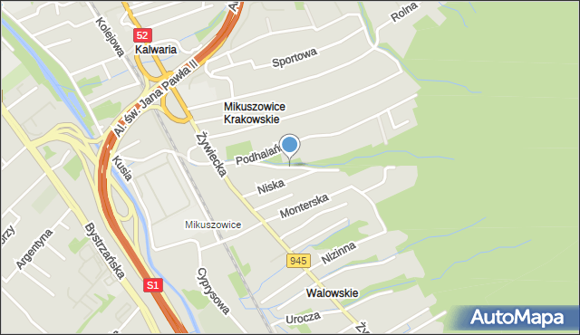 Bielsko-Biała, Krowoderska, mapa Bielsko-Białej