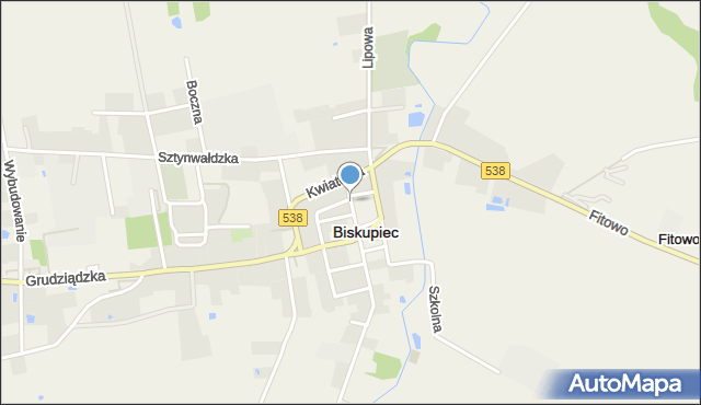 Biskupiec powiat nowomiejski, Krótka, mapa Biskupiec powiat nowomiejski