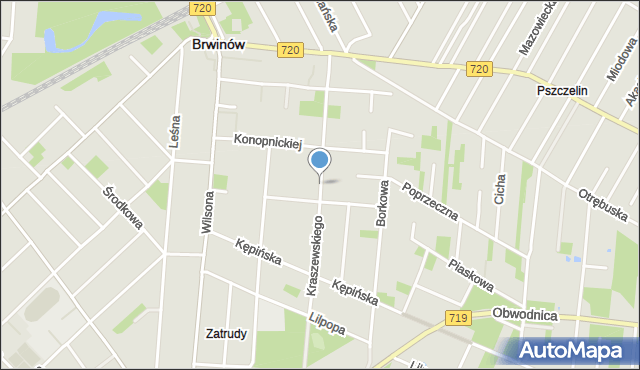 Brwinów, Kraszewskiego Józefa Ignacego, mapa Brwinów