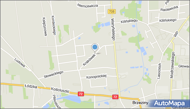 Brzeziny, Krakówek, mapa Brzeziny