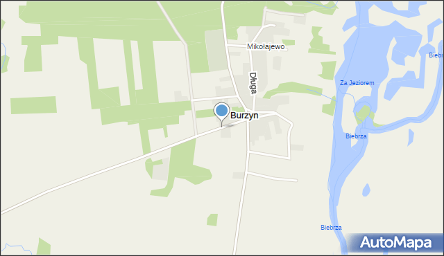 Burzyn gmina Jedwabne, Krótka, mapa Burzyn gmina Jedwabne