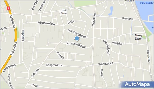 Czechowice-Dziedzice, Krzanowskiego Andrzeja, mapa Czechowic-Dziedzic