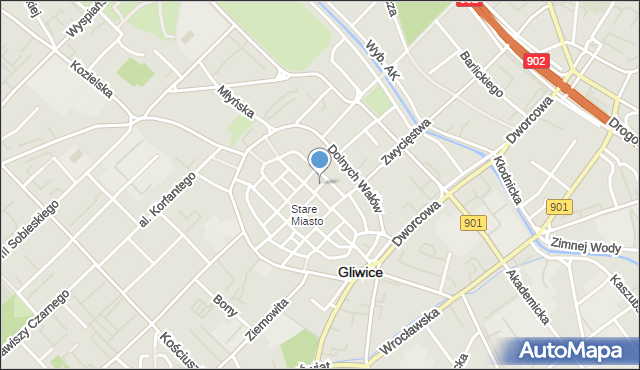 Gliwice, Krótka, mapa Gliwic