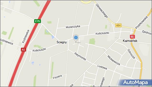 Kamieńsk, Krótka, mapa Kamieńsk