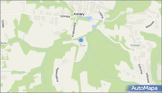 Konary gmina Mogilany, Krakowska, mapa Konary gmina Mogilany
