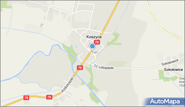 Koszyce powiat proszowicki, Krótka, mapa Koszyce powiat proszowicki