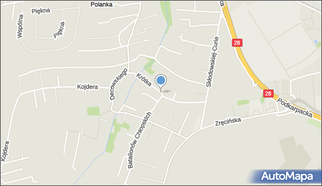 Krosno, Krótka, mapa Krosna