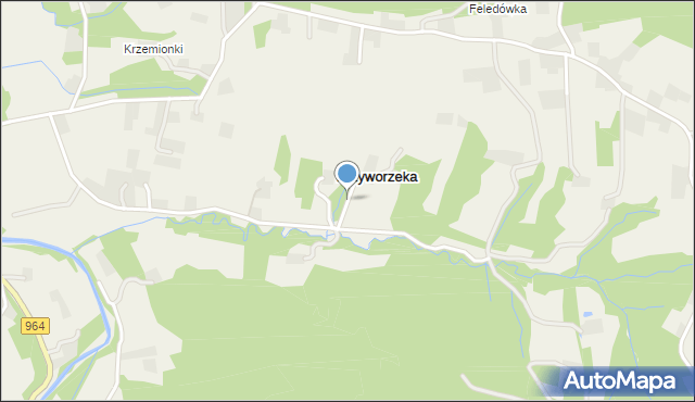 Krzyworzeka gmina Raciechowice, Krzyworzeka, mapa Krzyworzeka gmina Raciechowice