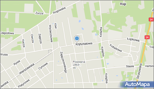 Łódź, Kryształowa, mapa Łodzi