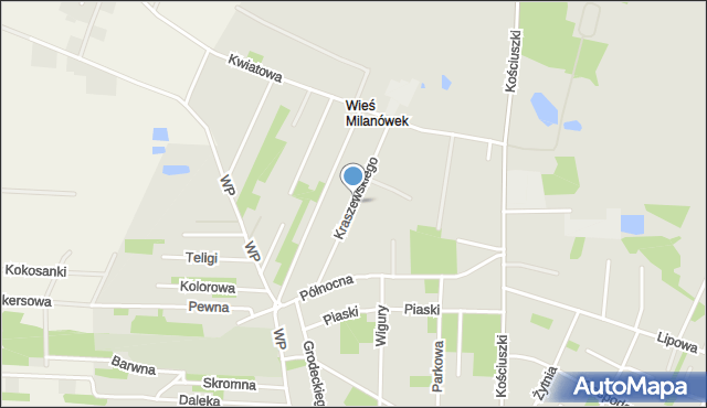 Milanówek, Kraszewskiego Józefa Ignacego, mapa Milanówek