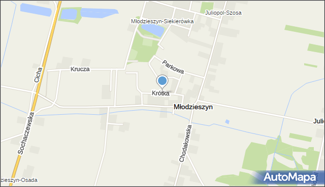 Młodzieszyn, Krótka, mapa Młodzieszyn