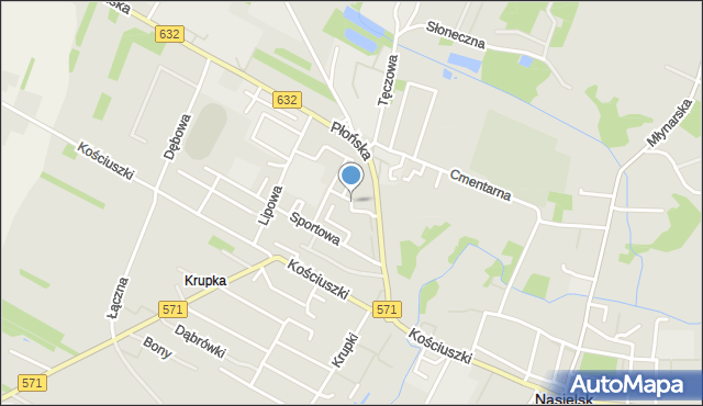 Nasielsk, Kręta, mapa Nasielsk