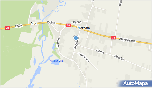 Niezdara gmina Ożarowice, Krzyżowa, mapa Niezdara gmina Ożarowice