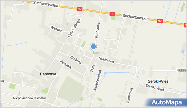 Paprotnia gmina Teresin, Krańcowa, mapa Paprotnia gmina Teresin