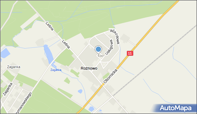 Rożnowo gmina Oborniki, Krótka, mapa Rożnowo gmina Oborniki