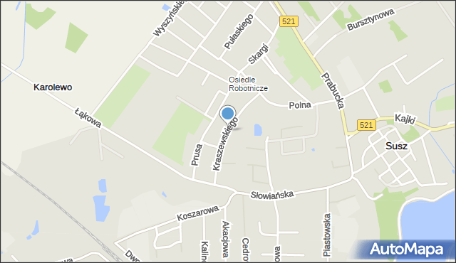 Susz, Kraszewskiego Józefa Ignacego, mapa Susz