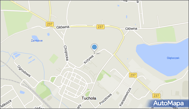 Tuchola, Krzywa, mapa Tuchola