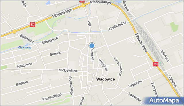 Wadowice, Krakowska, mapa Wadowice