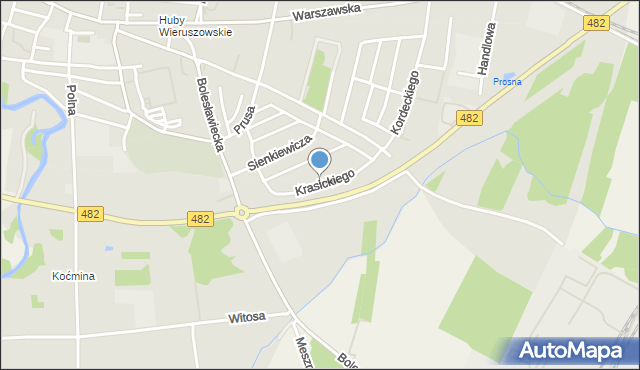 Wieruszów, Krasickiego Ignacego, bp., mapa Wieruszów