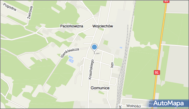 Wojciechów gmina Gomunice, Krasińskiego, mapa Wojciechów gmina Gomunice