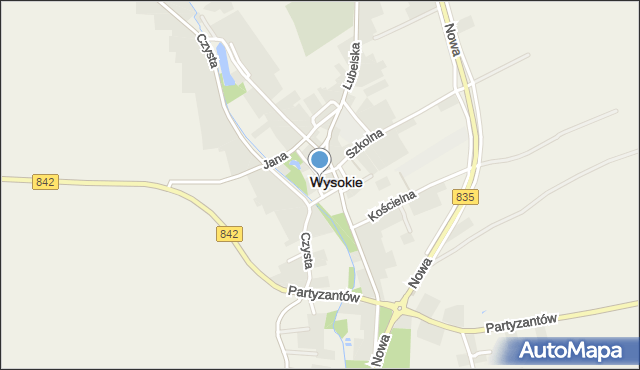 Wysokie powiat lubelski, Krótka, mapa Wysokie powiat lubelski