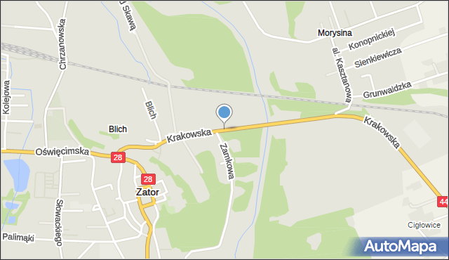 Zator powiat oświęcimski, Krakowska, mapa Zator powiat oświęcimski