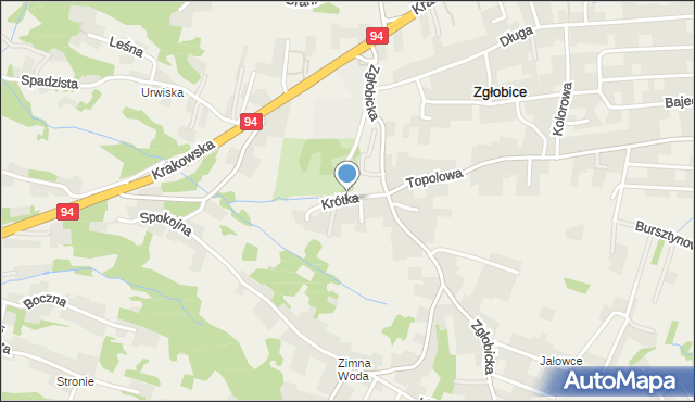 Zgłobice, Krótka, mapa Zgłobice