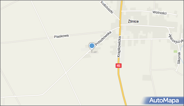 Źlinice, Krótka, mapa Źlinice