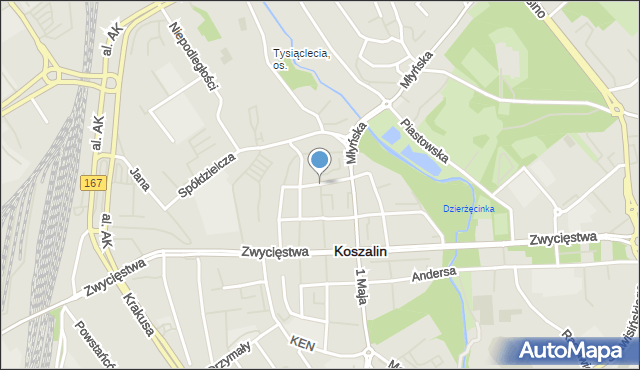 Koszalin, Księżnej Anastazji, mapa Koszalina
