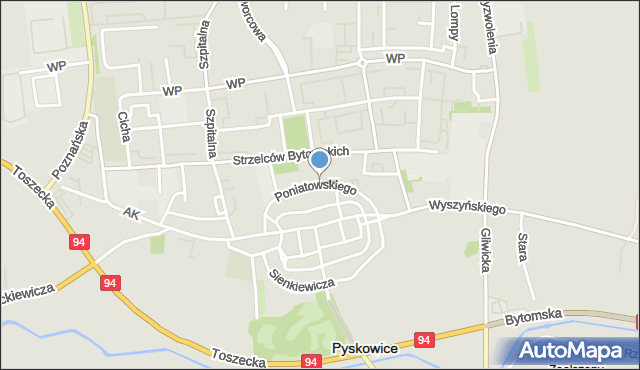 Pyskowice powiat gliwicki, Księcia Józefa Poniatowskiego, mapa Pyskowice powiat gliwicki
