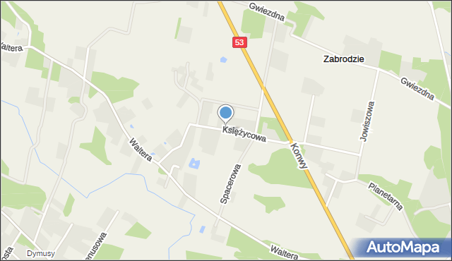 Zabrodzie gmina Olszewo-Borki, Księżycowa, mapa Zabrodzie gmina Olszewo-Borki