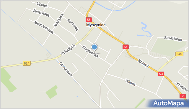 Myszyniec, Kurpiowska, mapa Myszyniec