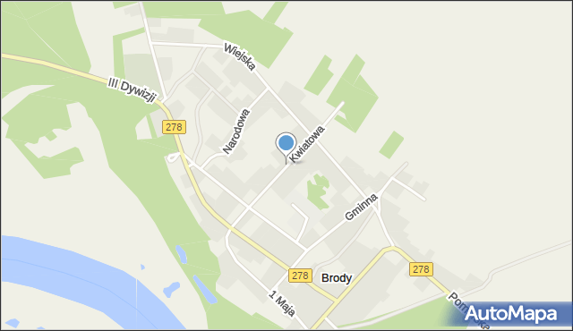 Brody gmina Sulechów, Kwiatowa, mapa Brody gmina Sulechów