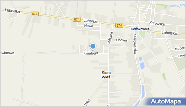 Końskowola, Kwiatowa, mapa Końskowola