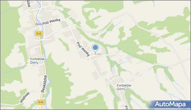 Korbielów, Kwiatowa, mapa Korbielów