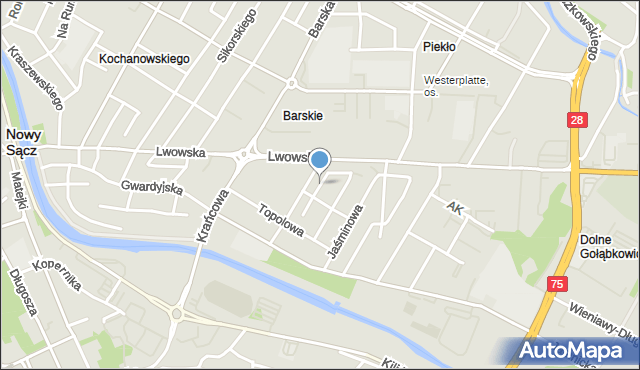 Nowy Sącz, Kwiatowa, mapa Nowego Sącza