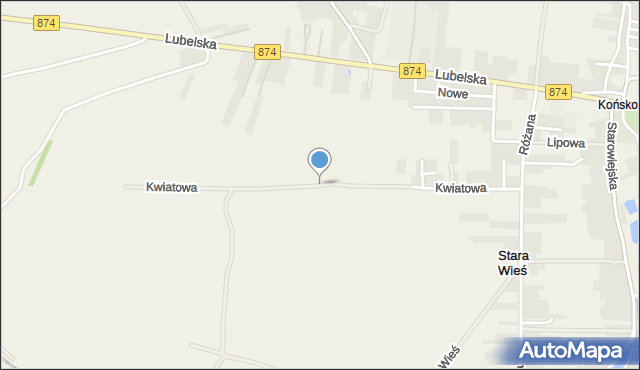 Stara Wieś gmina Końskowola, Kwiatowa, mapa Stara Wieś gmina Końskowola