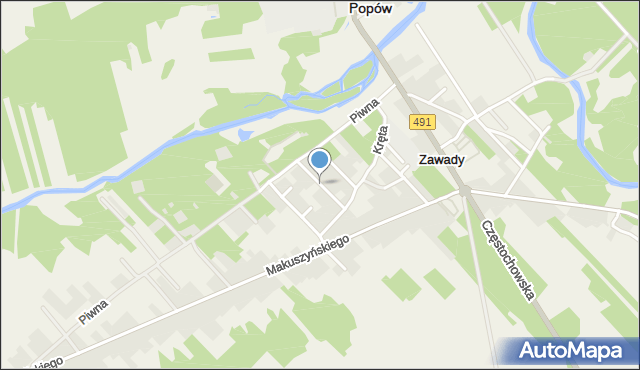 Zawady gmina Popów, Kwiatowa, mapa Zawady gmina Popów