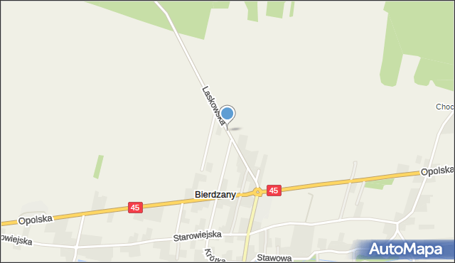 Bierdzany gmina Turawa, Laskowska, mapa Bierdzany gmina Turawa