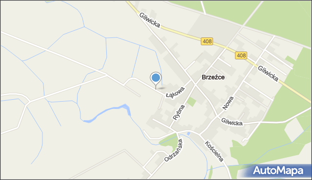 Brzeźce gmina Bierawa, Łąkowa, mapa Brzeźce gmina Bierawa