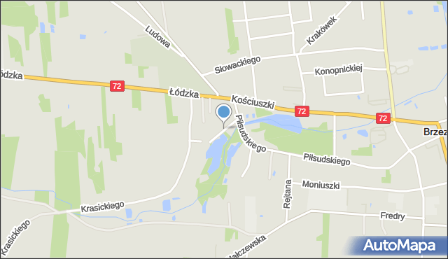 Brzeziny, Łąkowa, mapa Brzeziny