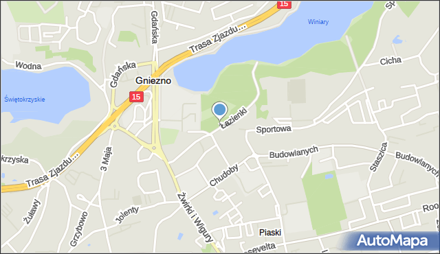 Gniezno, Łazienki, mapa Gniezna