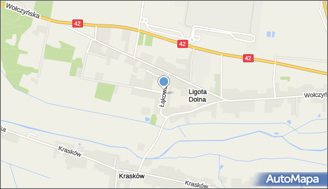 Ligota Dolna gmina Kluczbork, Łąkowa, mapa Ligota Dolna gmina Kluczbork