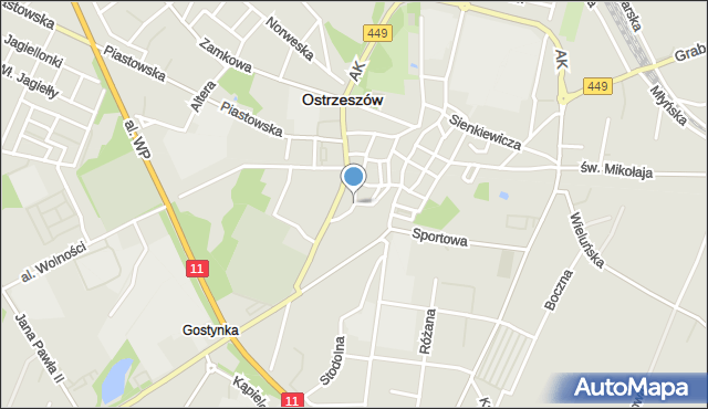 Ostrzeszów, Łaziebna, mapa Ostrzeszów